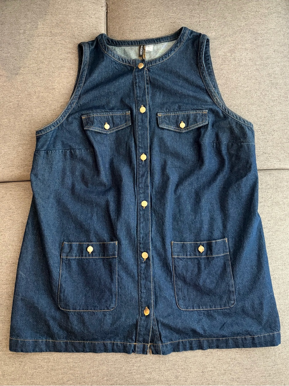 Denim Button-Front Sleeveless Dress - Dark Blue